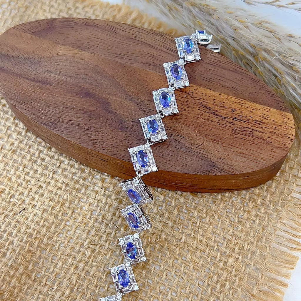 Natural Purple Tanzanite Tennis Bracelet VVS Grade 925 Sterling Silver