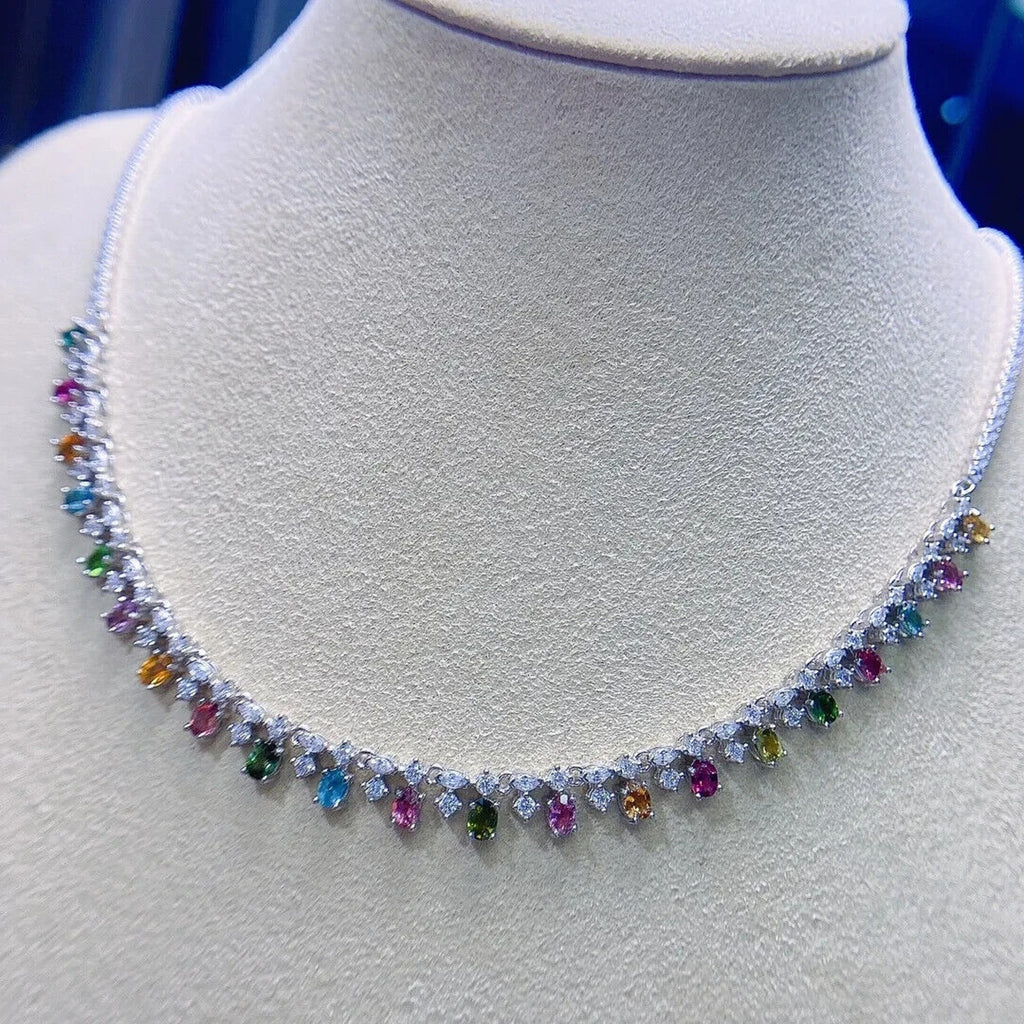 Natural Tourmaline Dainty Charm Necklace, Multicolor Brazilian Tourmaline 3x4mm