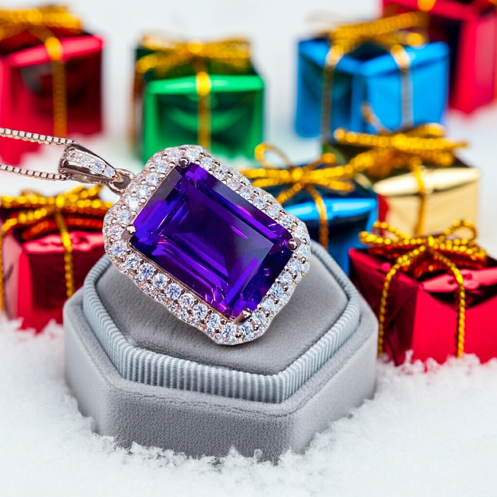 15CT Emerald Cut Amethyst Jewelry Set 10x14mm