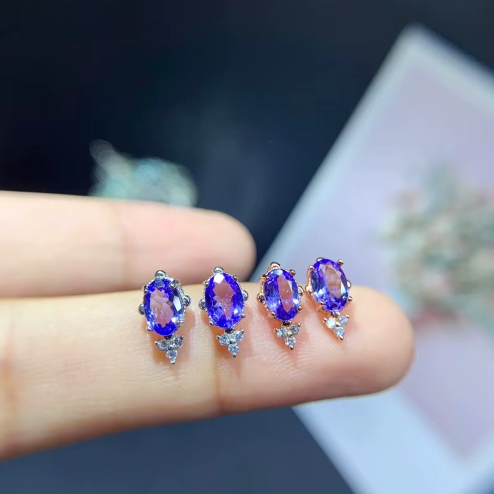 925 Sterling Silver 1Ct Tanzanite Oval 4x6mm Stud Earrings Women