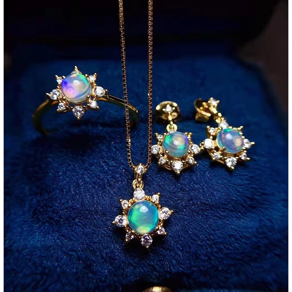 Natural Fire Opal Jewelry Set, Fire Opal Ring, Earrings, and Pendant Set 5mm