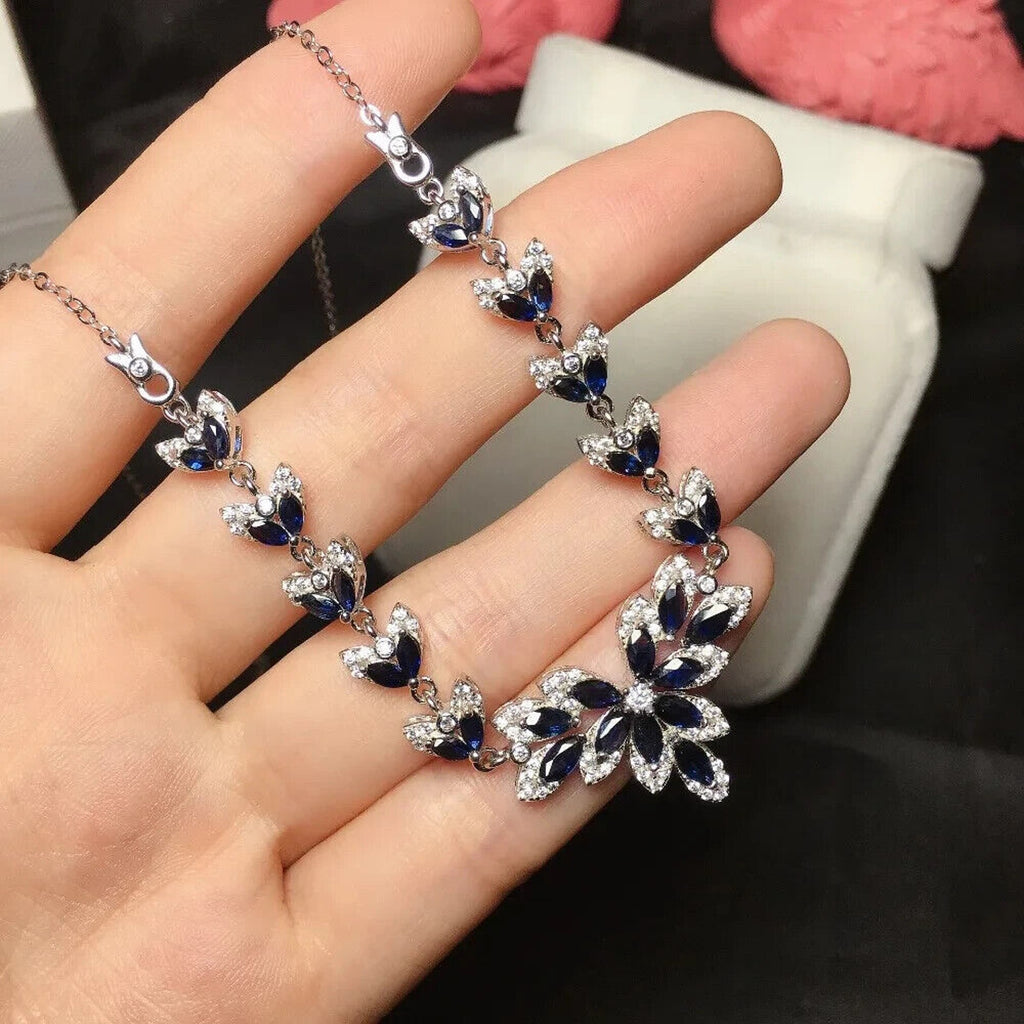 Natural Blue Sapphire Necklace, Sapphire Statement Necklace Blue Sapphire 925