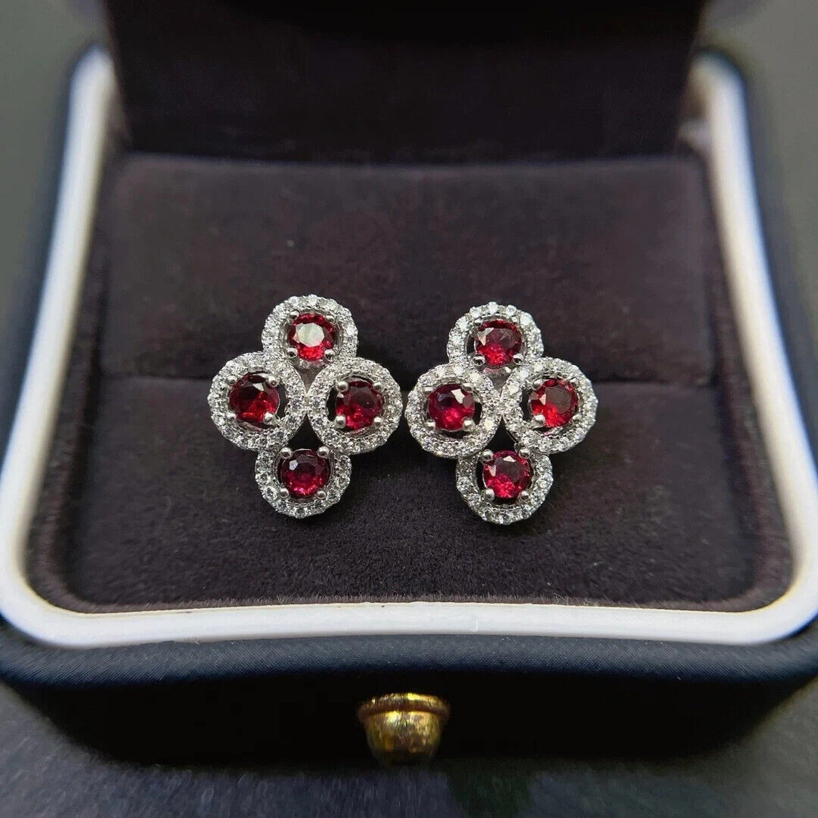 Red Garnet Cluster Stud Earrings, Natural Garnet Cluster Stud Earrings