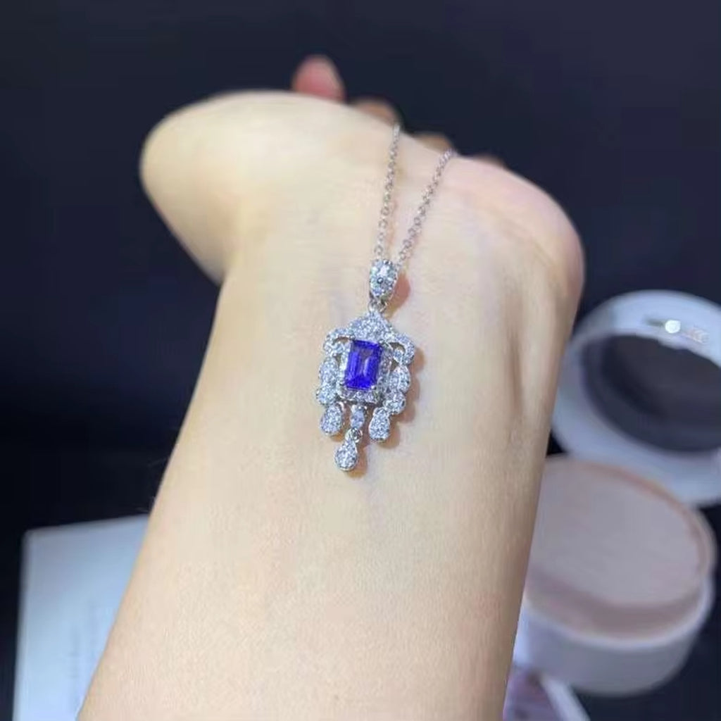 Tanzanite Pendant Necklace, Natural Purple Tanzanite Gemstone Necklace 4x6mm