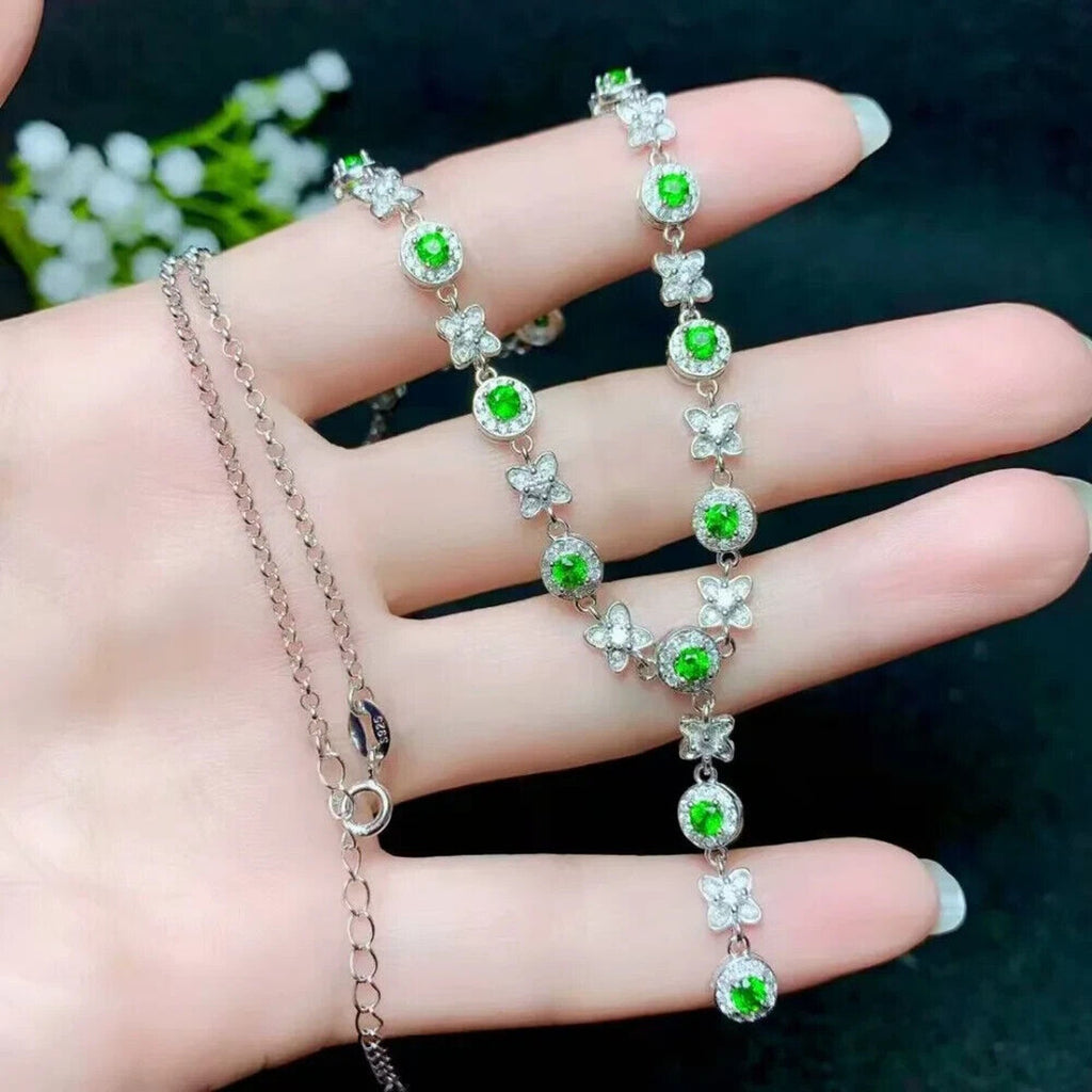 Natural Chrome Diopside Elegant Charm Necklace 925 Sterling Silver, Diopside