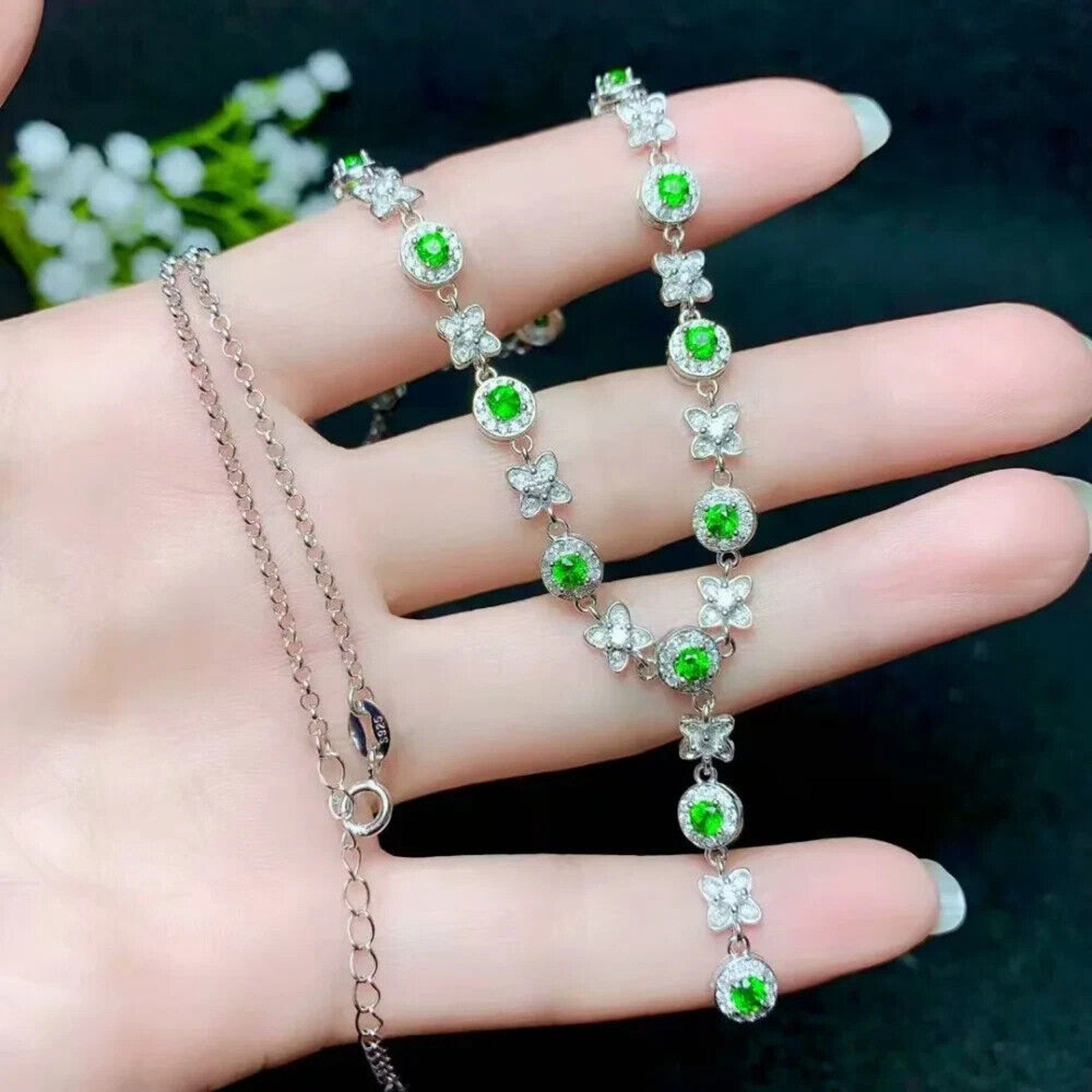 Natural Chrome Diopside Elegant Charm Necklace 925 Sterling Silver, Diopside