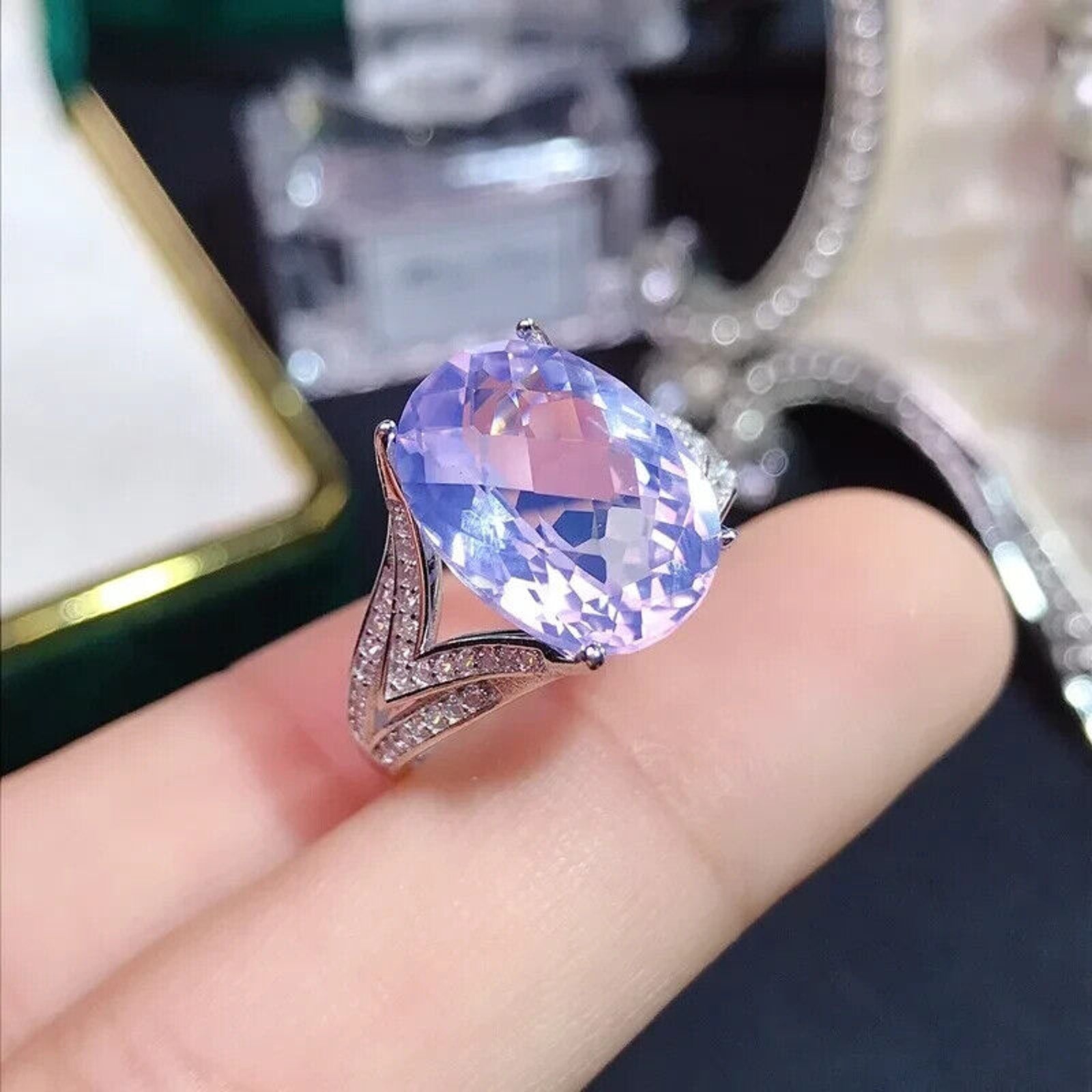 Lavender Amethyst Statement Ring, Natural Oval Cut Light Purple Amethyst Ring