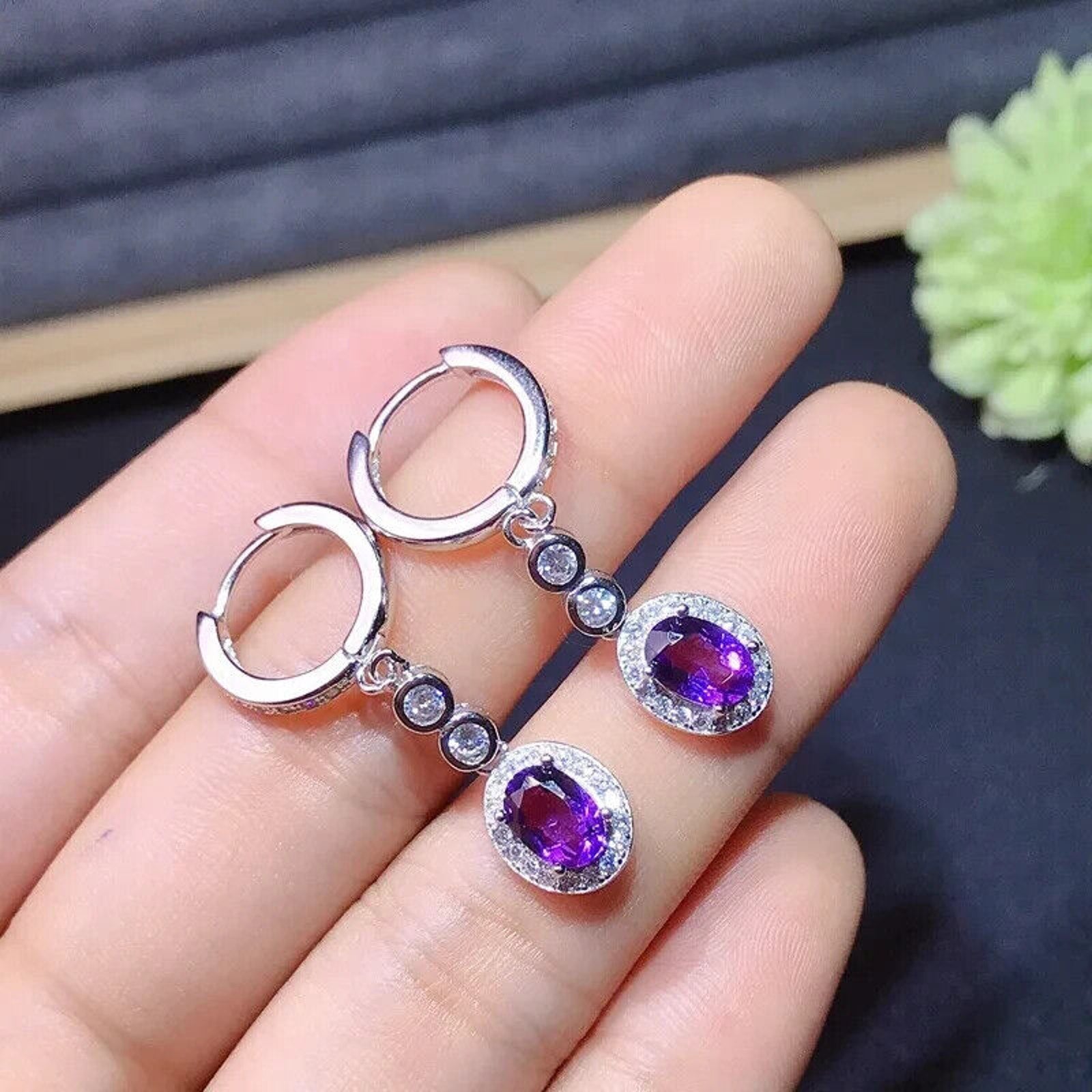 Purple Amethyst Long Dangle Earrings, Natural Purple Amethyst Long Earrings