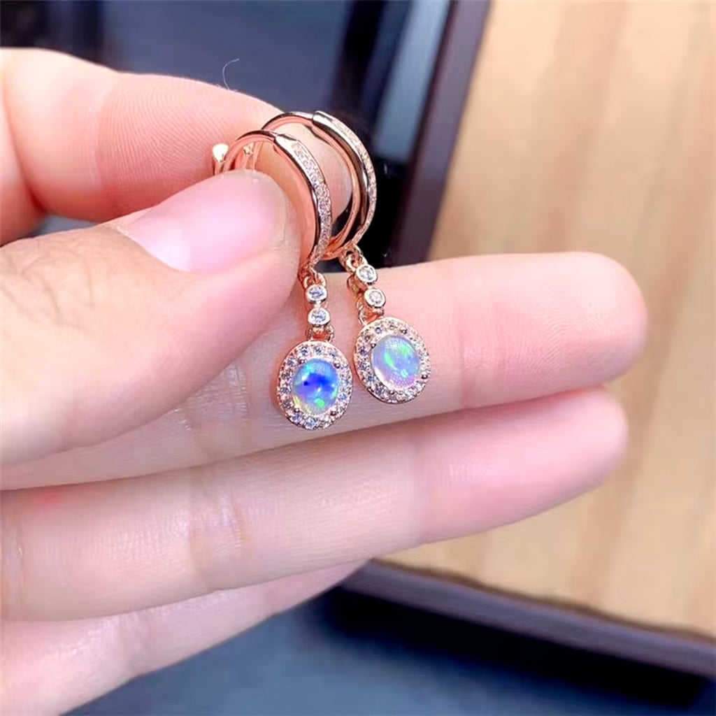 Natural Fire Opal Earrings, Women's Opal Earrings 925 Sterling Silver 4x5mm