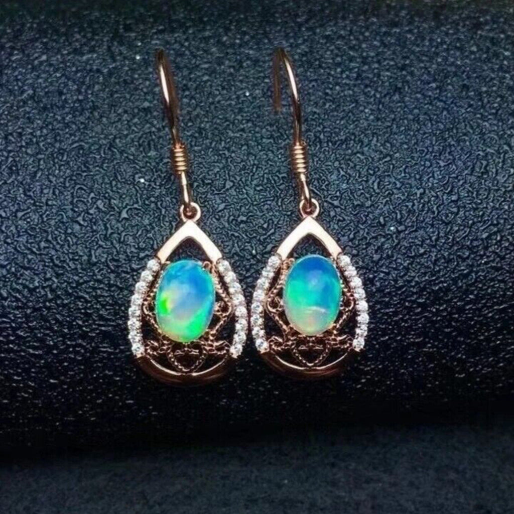 Australian Fire Opal Drop Dangle Earrings 5x7mm