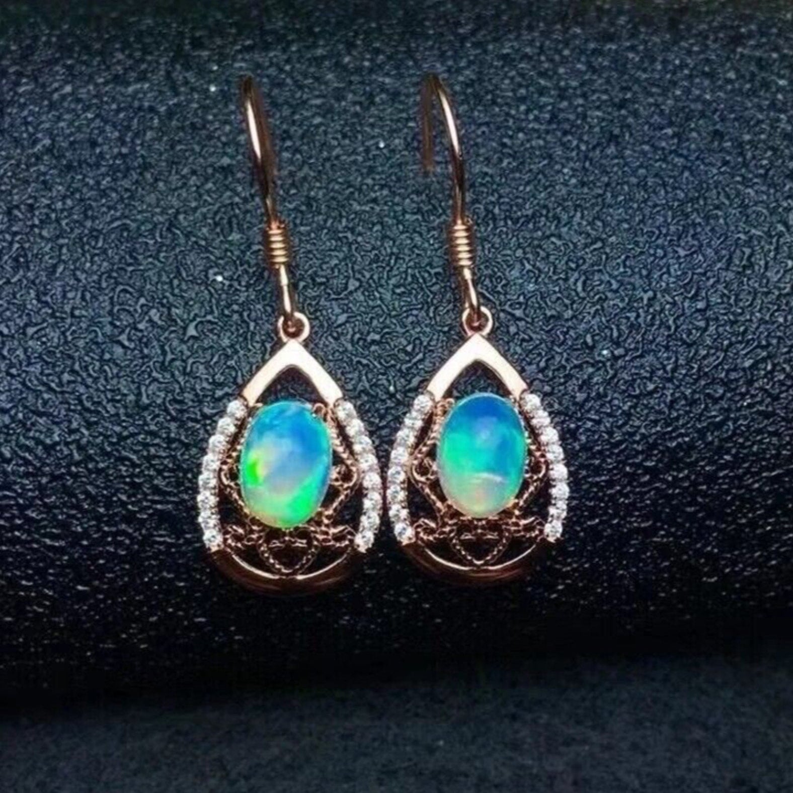Australian Fire Opal Drop Dangle Earrings 5x7mm