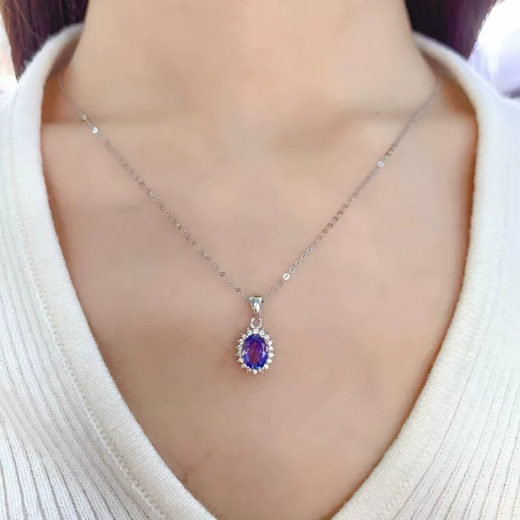 1.5CT Natural Tanzanite Pendant Necklace, Tanzanite Neckace VVS Grade 6x8mm