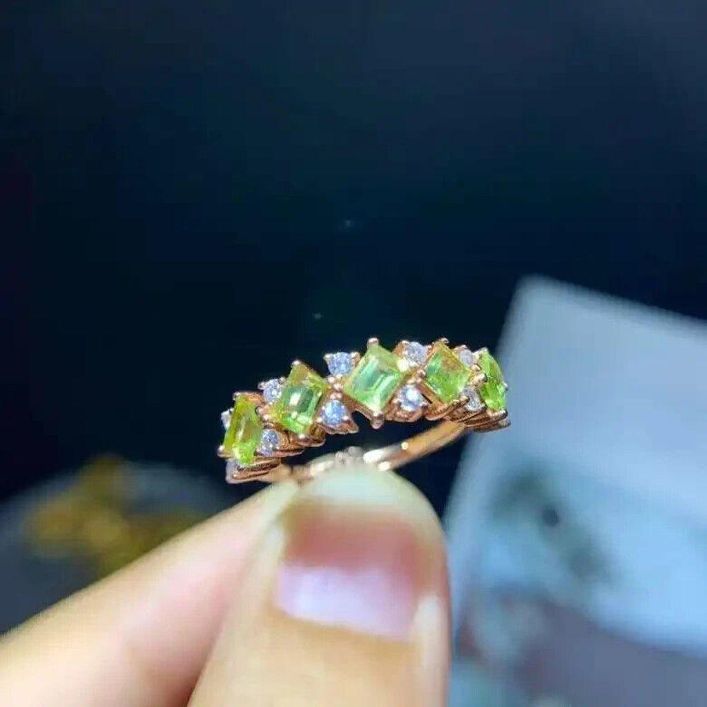 Peridot Birthstone Band Ring 3x4mm 925 Sterling Silver