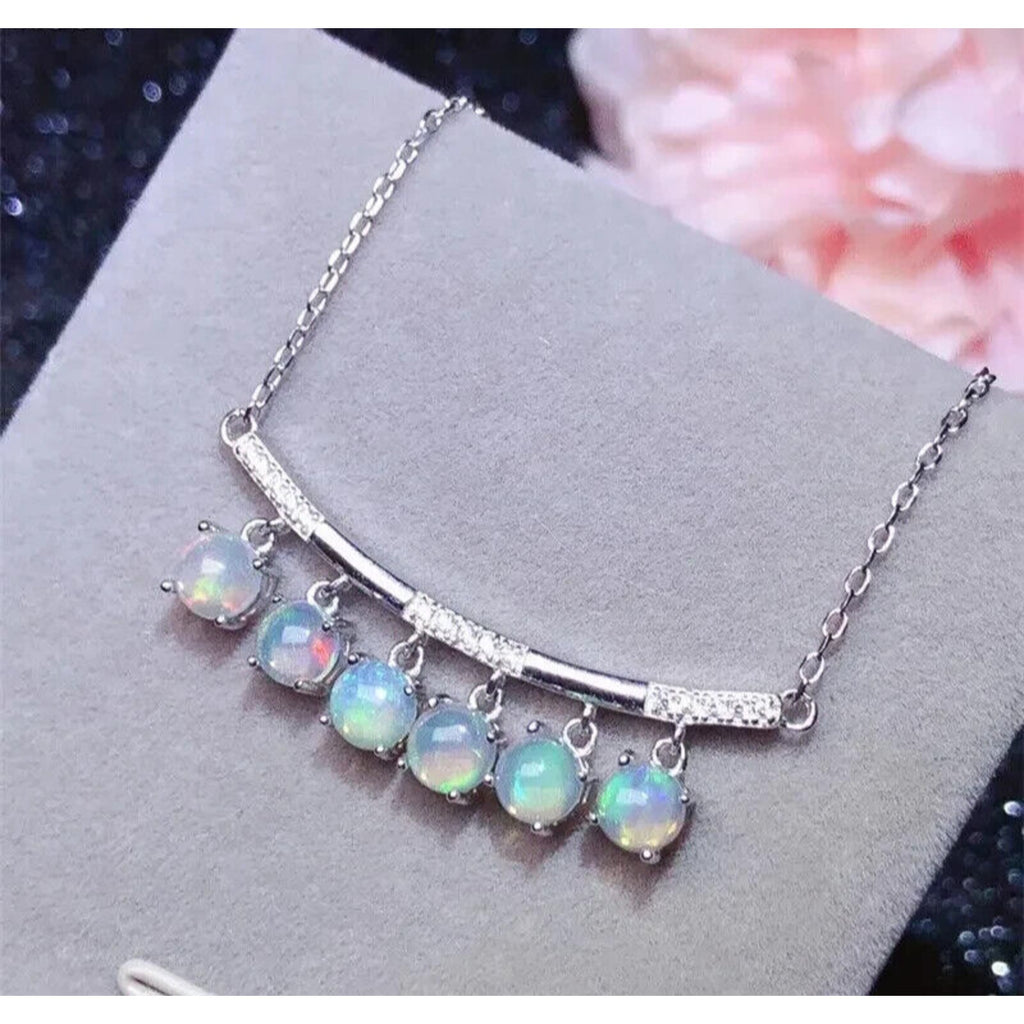 White Fire Opal Clavicle Chain Necklace, Dainty Opal Statement Necklace 3mm