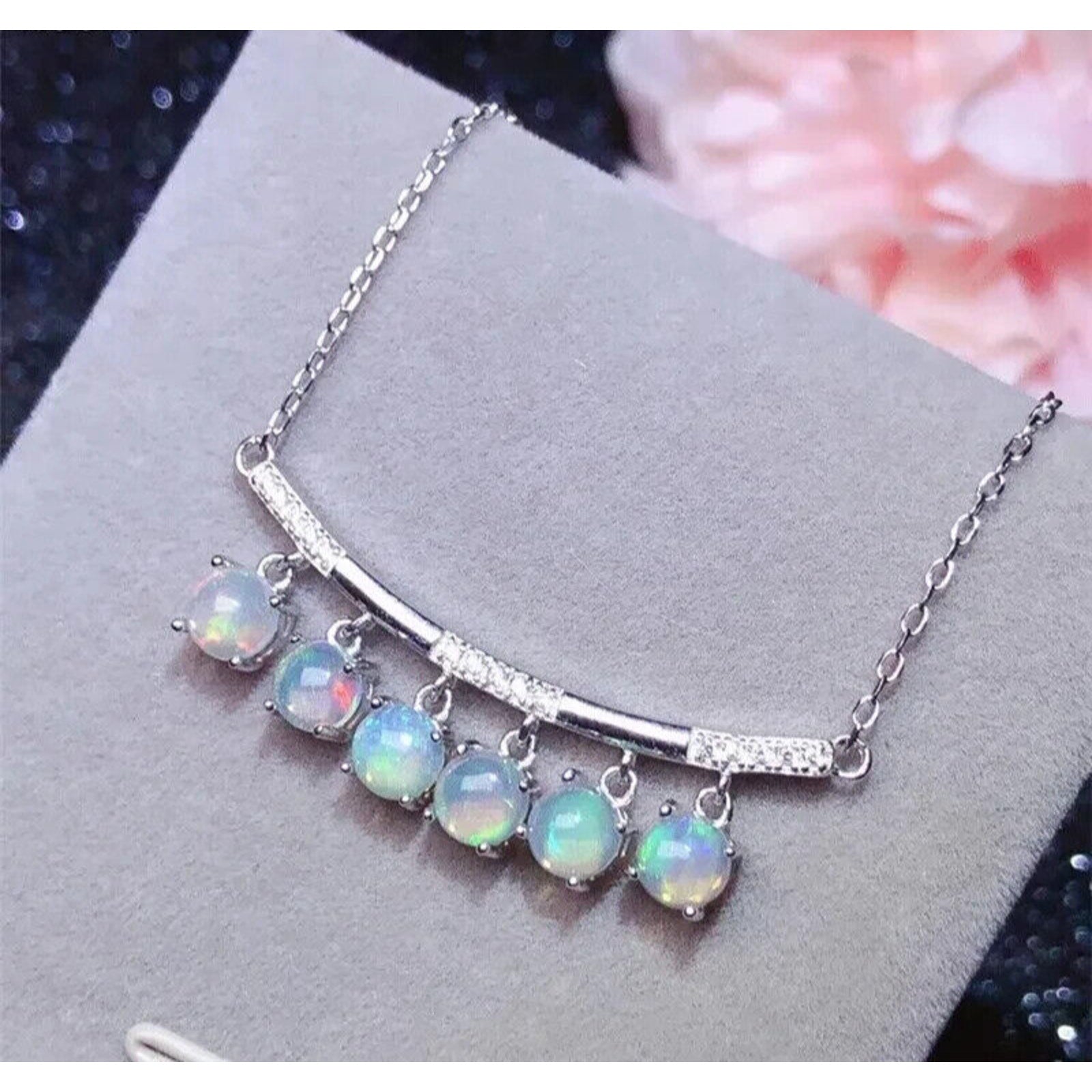 White Fire Opal Clavicle Chain Necklace, Dainty Opal Statement Necklace 3mm