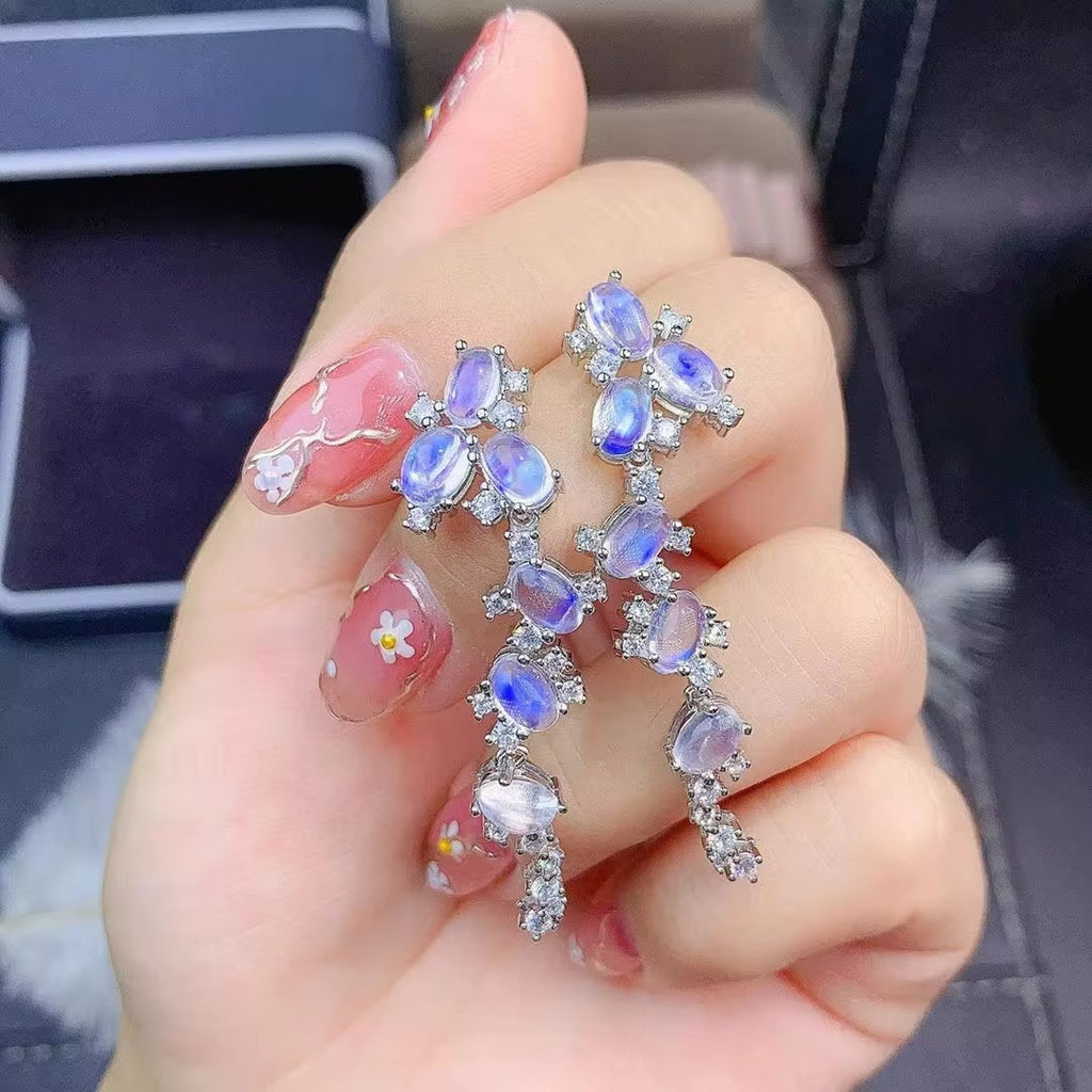 Blue Moonstone Drop Dangle Earrings 925 Sterling Silver