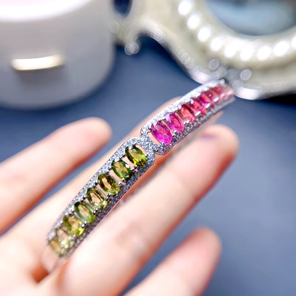 Natural Brazilian Tourmaline Gemstone Bangle Bracelet, Tourmaline Bracelet