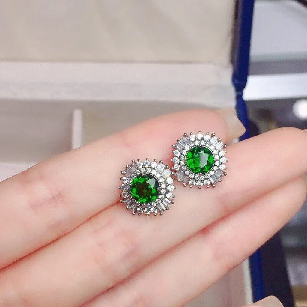 Chrome Diopside Stud Earrings, Women's Chrome Diopside Earrings 6x6mm
