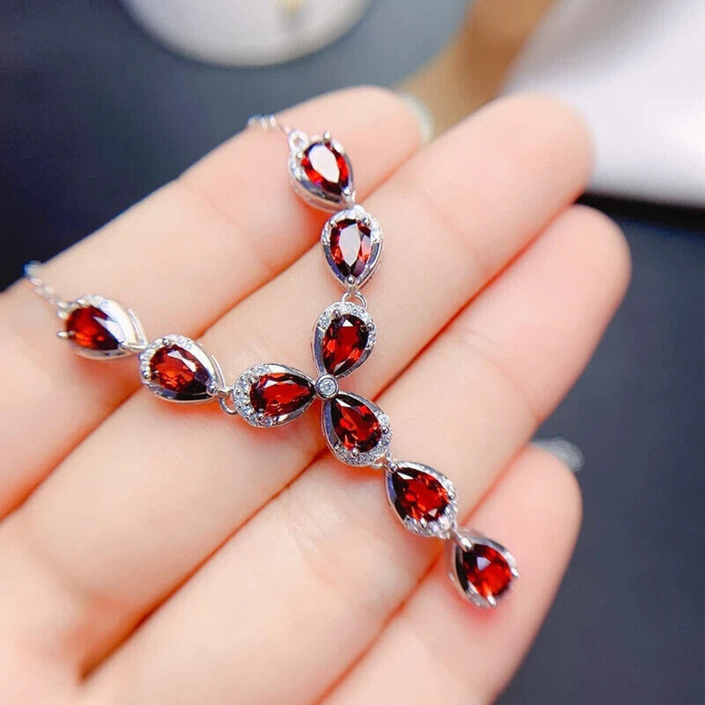 Natural Red Garnet Statement Necklace, Red Garnet Gemstone Necklace January