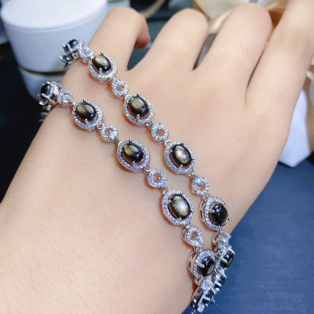 Star Sapphire Bracelet, Natural Star Sapphire Tennis Bracelet 925 Sterling