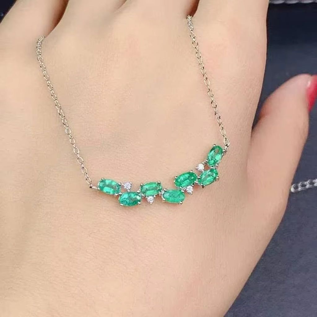 Natural Colombian Emerald Clavicle Chain Necklace 3x5mm VVS Grade