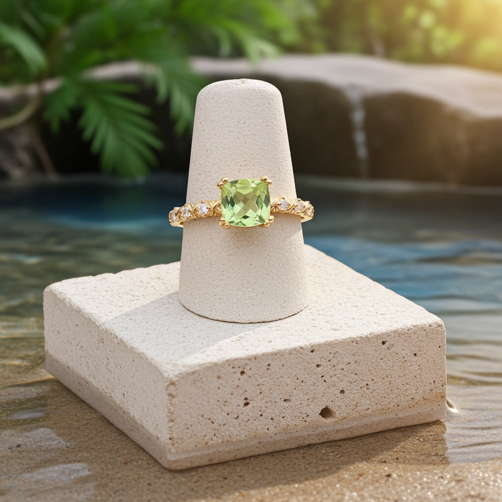 Natural Peridot Cushion Cut Gemstone Ring 6mm, August Birthstone Peridot Ring