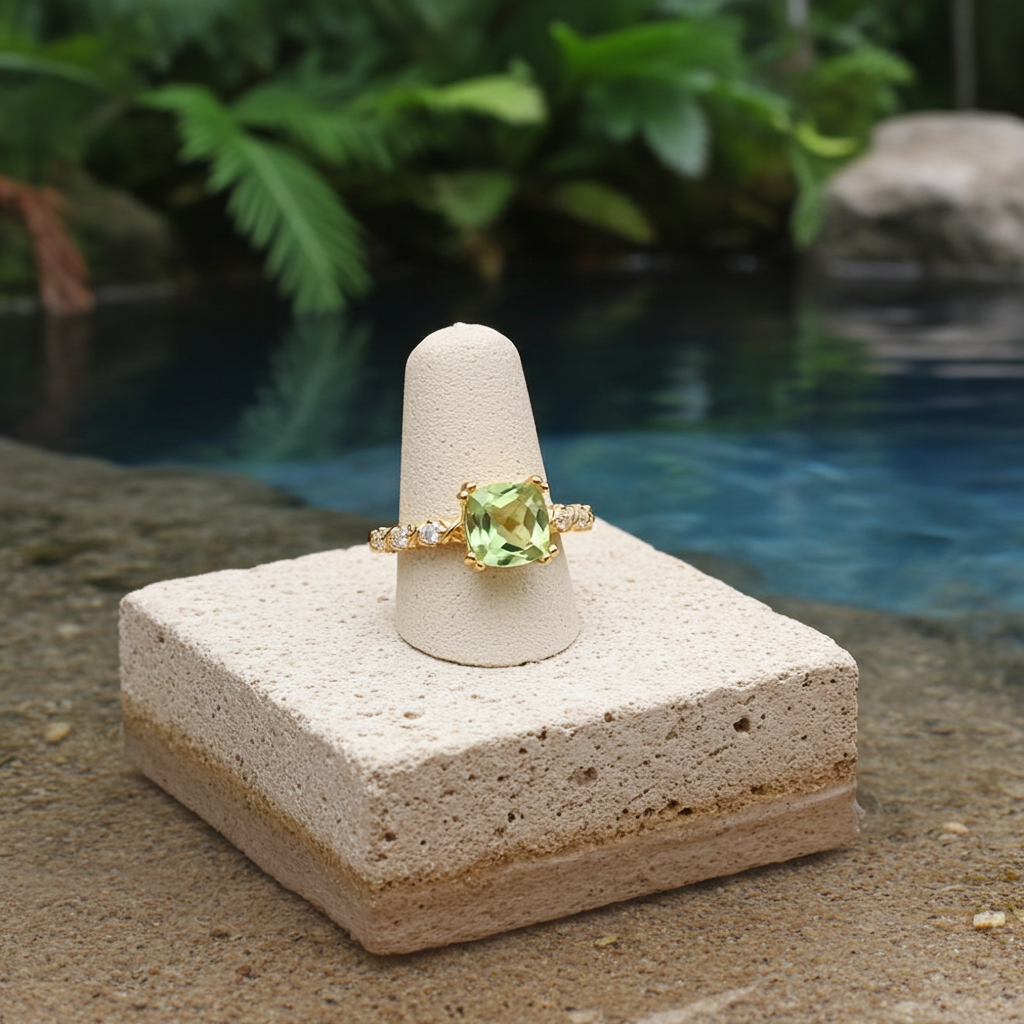 Natural Peridot Cushion Cut Gemstone Ring 6mm, August Birthstone Peridot Ring