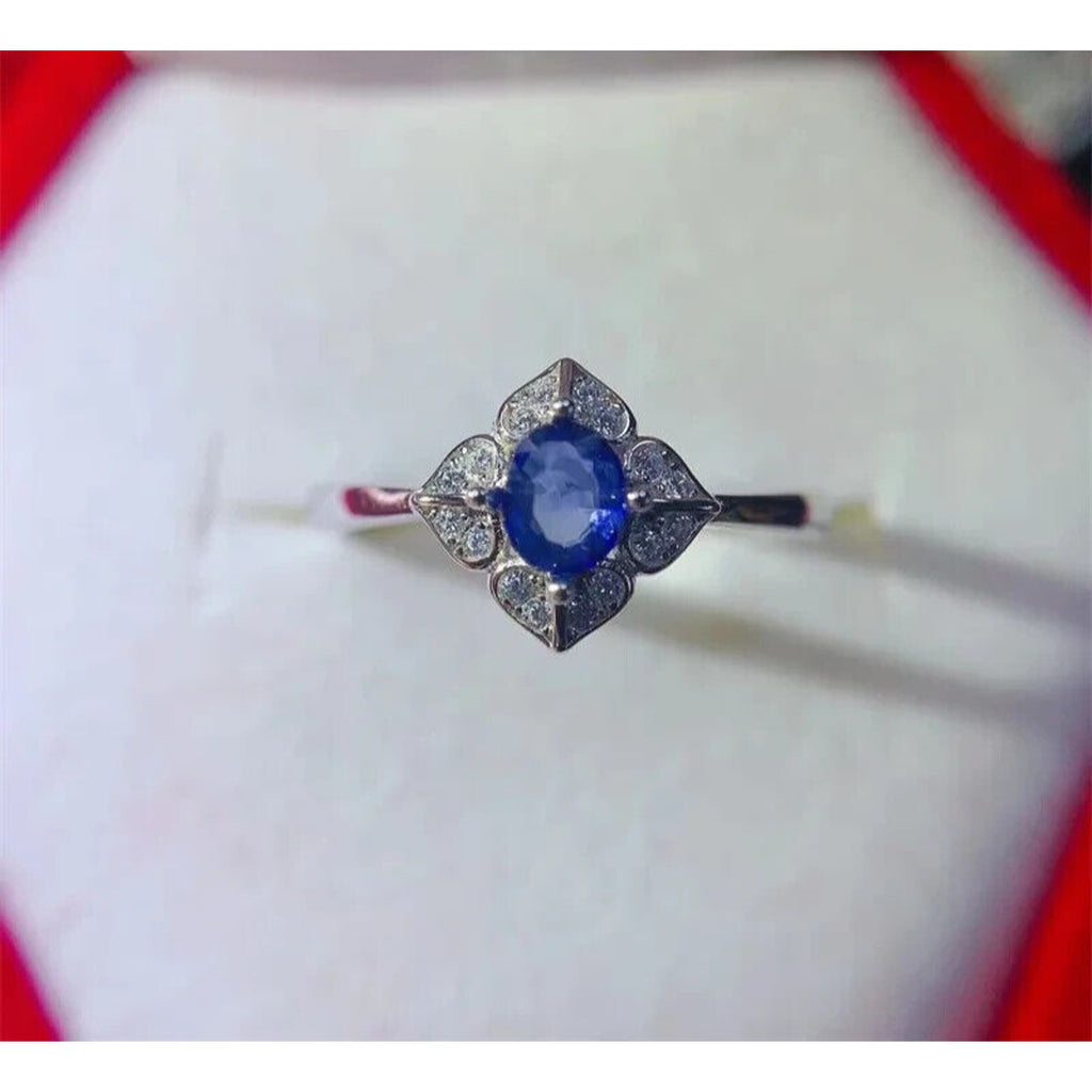 Natural Sapphire Cocktail Ring, Bright Blue Sapphire Ring 925 Sterling Silver