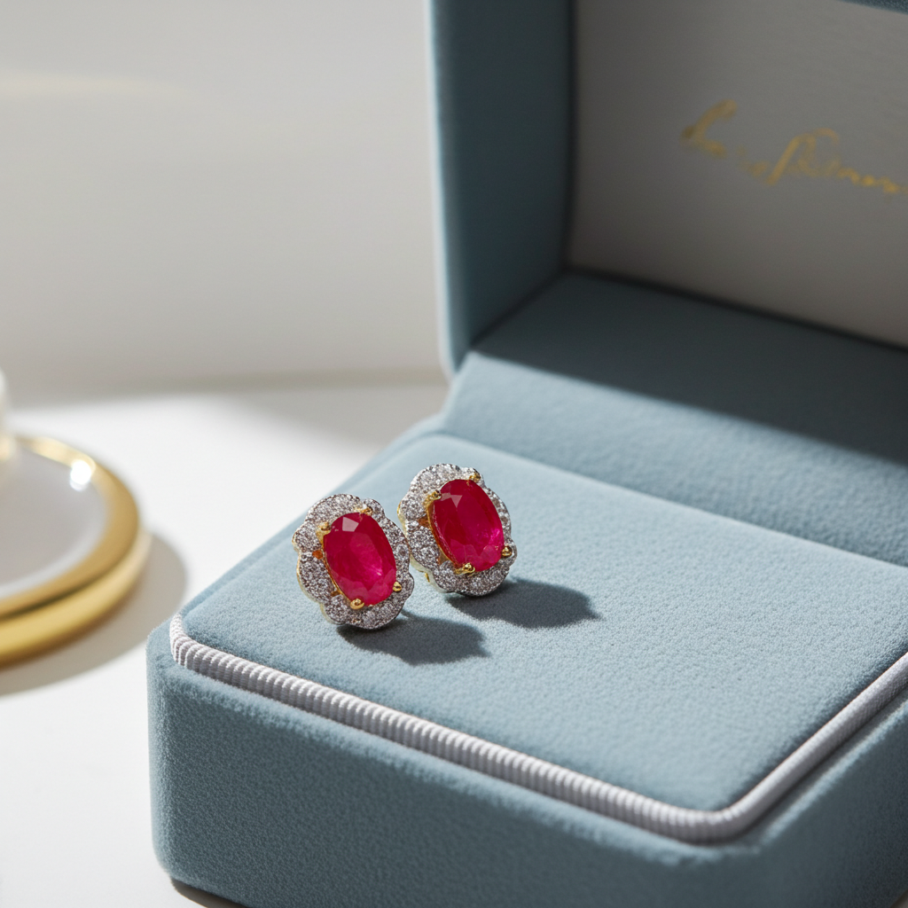 Natural Ruby Stud Earrings Oval 4x6mm