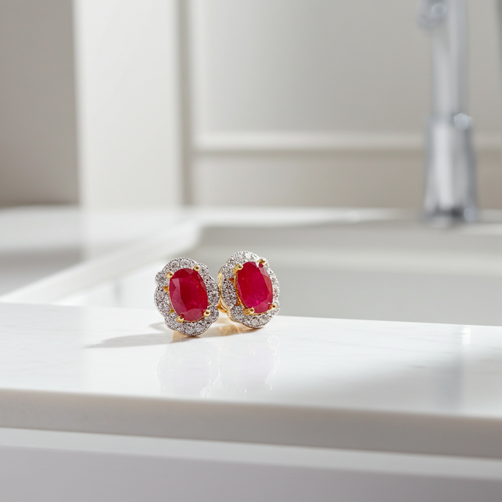 Natural Ruby Stud Earrings Oval 4x6mm