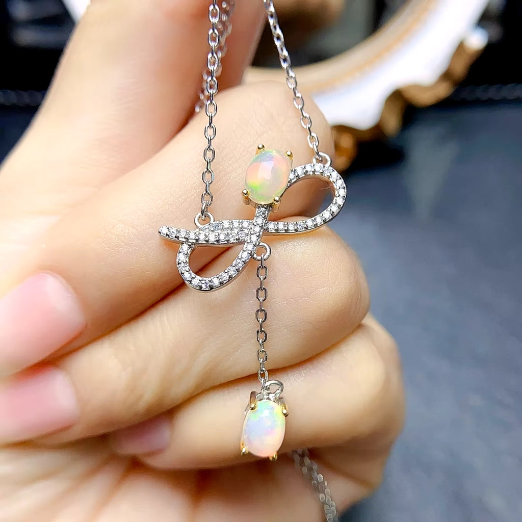 Fire Opal Charm Necklace, Natural Opal Pendant Necklace 925 Sterling Silver