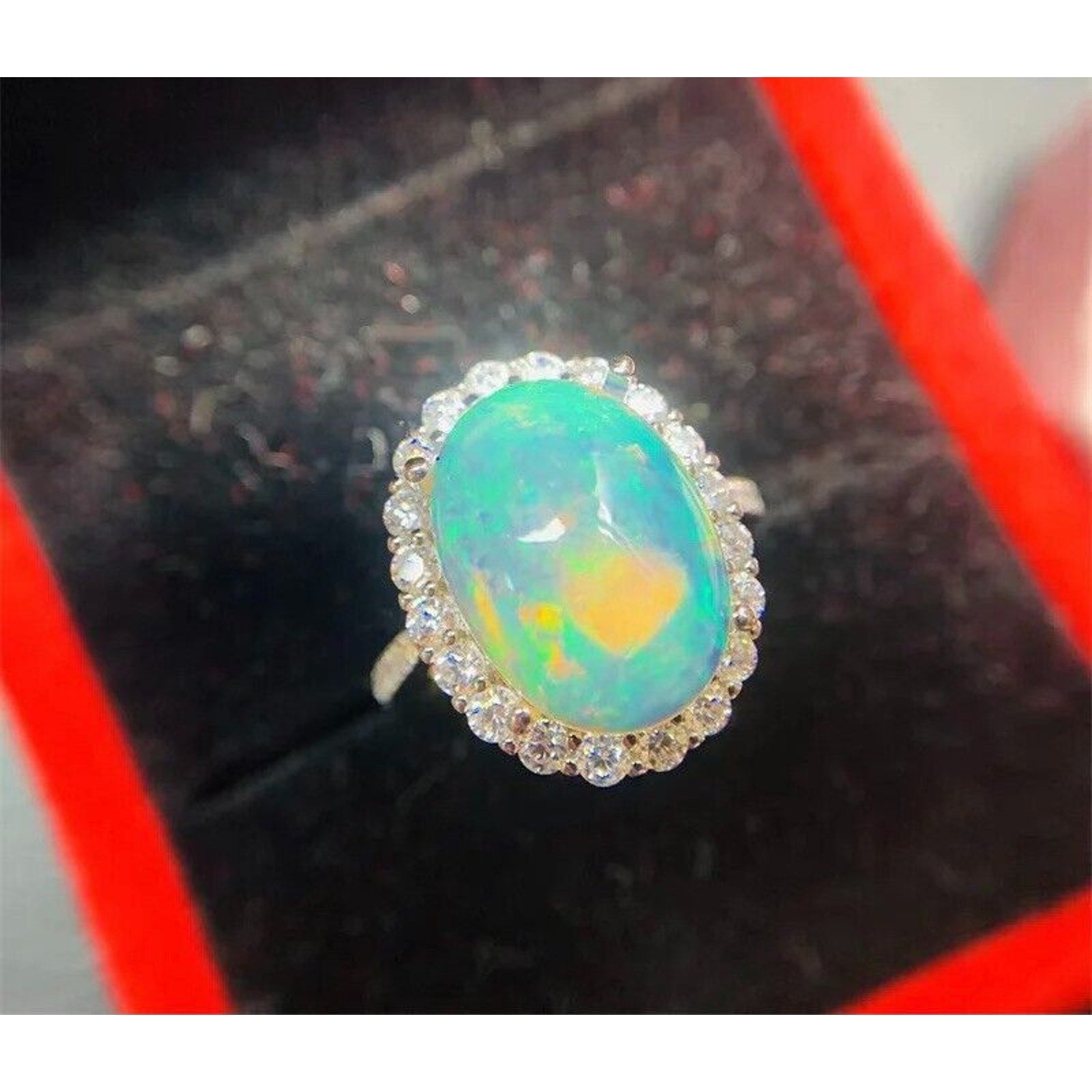 Large Fire Opal Cocktail Ring, Natural Fire Opal Ring 10x14mm, Large Opal Ring