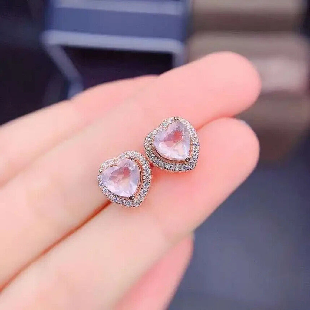 Heart Shape Rose Quartz Stud Earrings 6mm 925 Sterling Silver