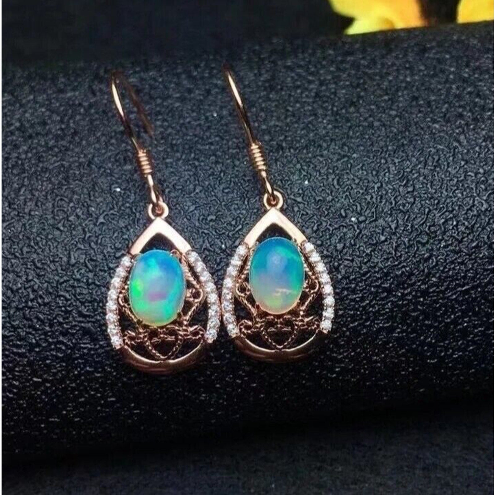 Dangle Earrings Opal, Opal Gemstone Silver, Natural Opal Earring 5x7mm