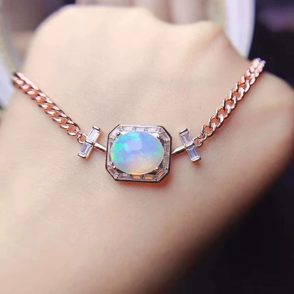 Large Fire Opal Charm Bracelet, Natural Fire Opal Bracelet 925 Sterling Silver