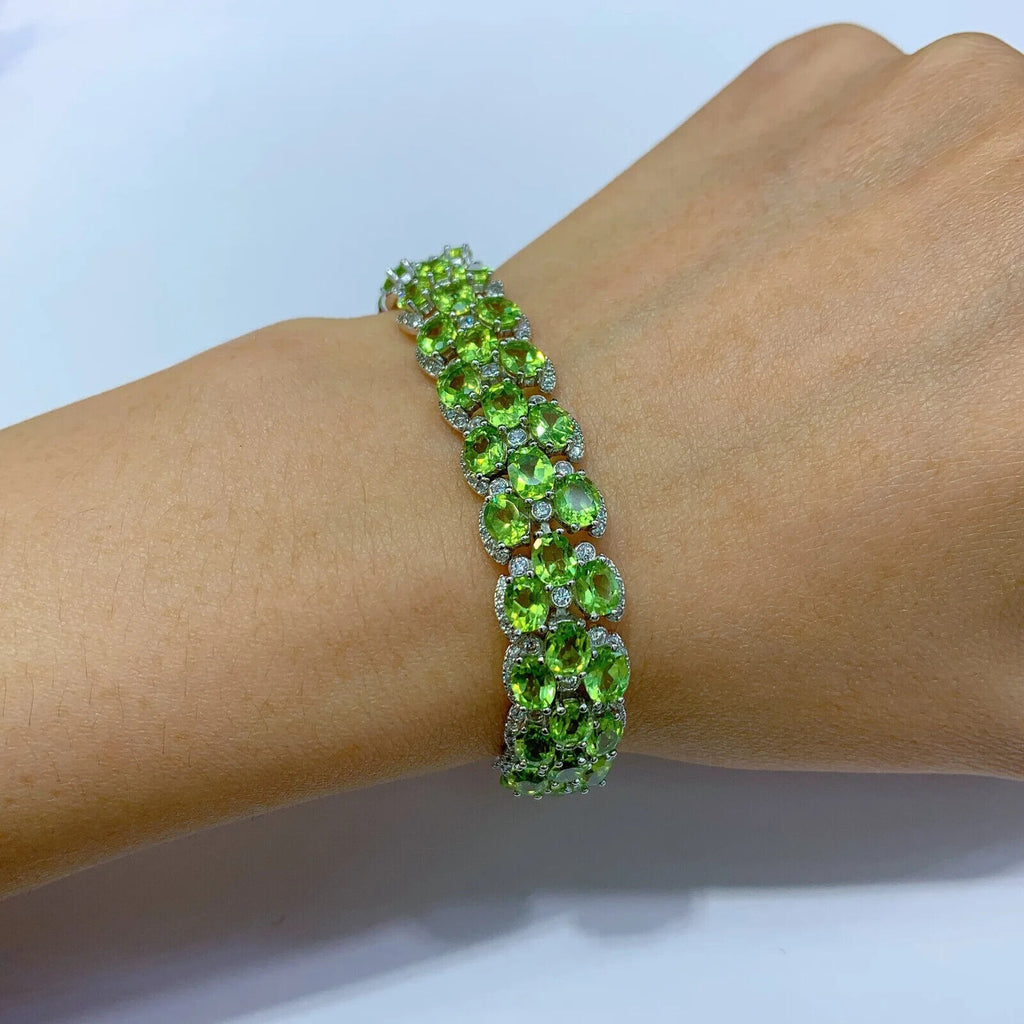 Natural Peridot 3 Layer Tennis Bracelet, August Birthstone Peridot Bracelet CZ