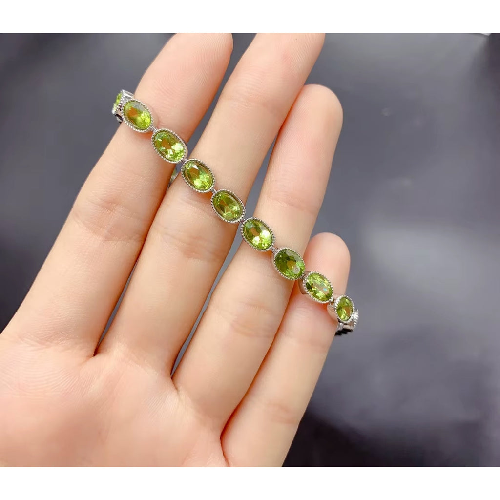 Natural Peridot Tennis Bracelet 925 Sterling Silver, August Birthstone Peridot