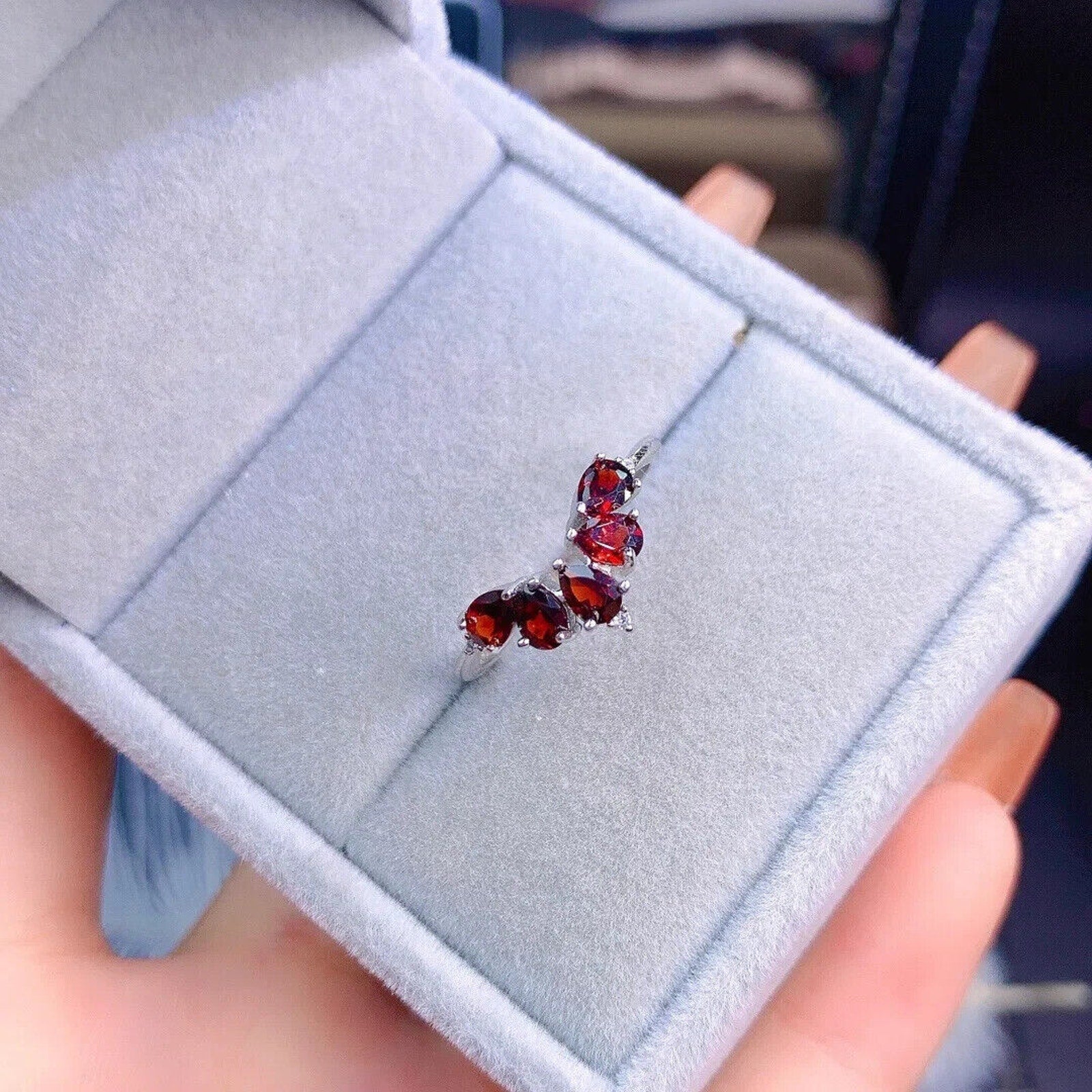 Dark Red Garnet Wedding Band Ring 3x4mm