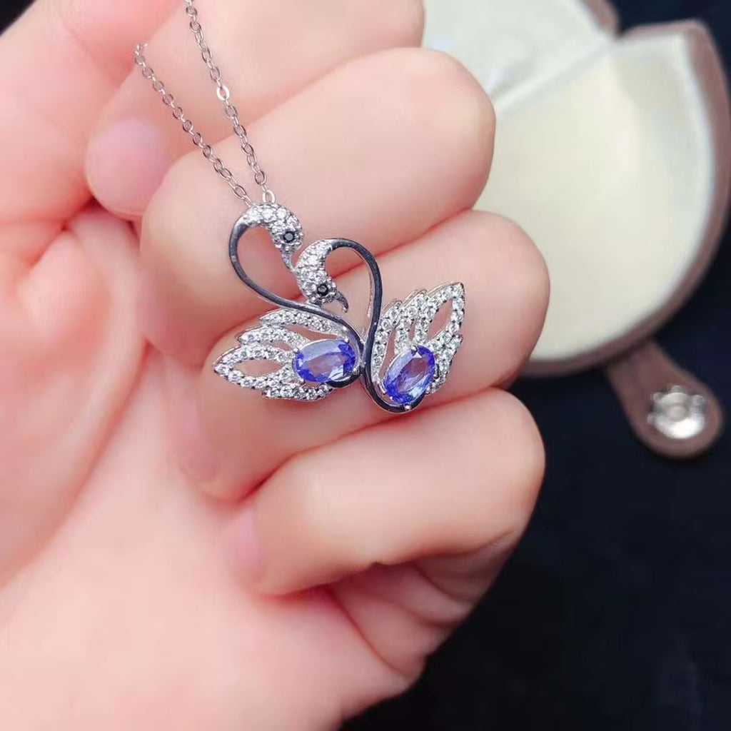 Tanzanite Pendant Necklace, Gemstone Swan Pendant Necklace Natural Tanzanite