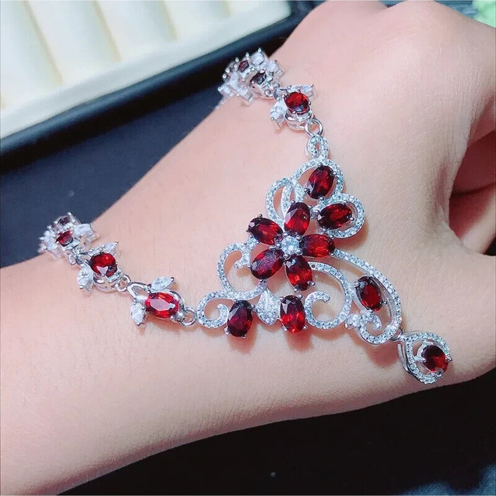 Red Garnet Statement Necklace, Natural Garnet Gemstone Necklace 925 Sterling