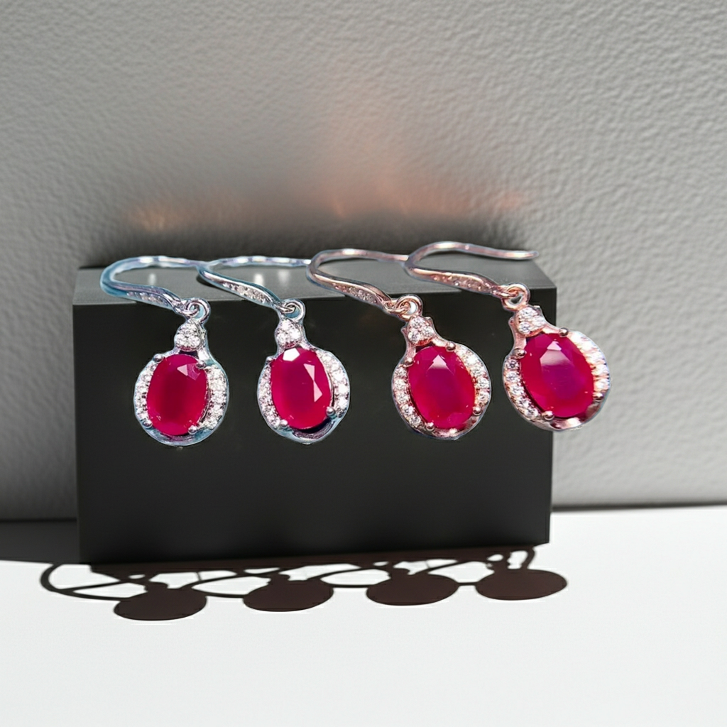 925 Sterling Silver 1.5ct Natural Ruby Dangle Earrings, Genuine Ruby Earrings