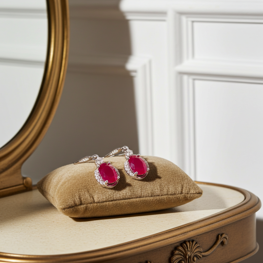 925 Sterling Silver 1.5ct Natural Ruby Dangle Earrings, Genuine Ruby Earrings