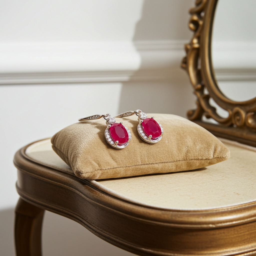 925 Sterling Silver 1.5ct Natural Ruby Dangle Earrings, Genuine Ruby Earrings