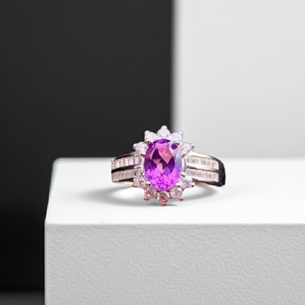 1.25CT Amethyst Gemstone Ring 6x8mm 925 Sterling Silver