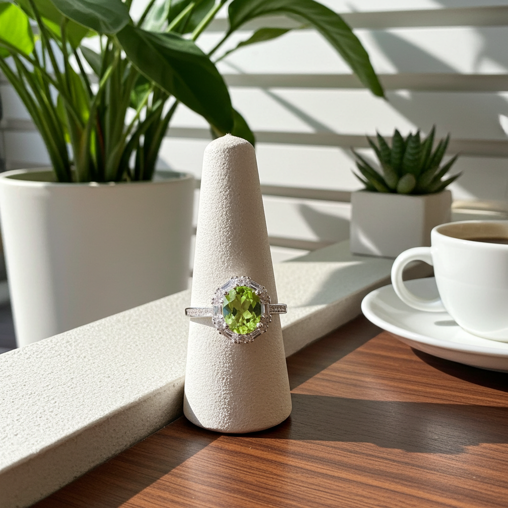 Natural Peridot Gemstone Ring 7x9mm 2CT, August Birthstone Peridot Ring