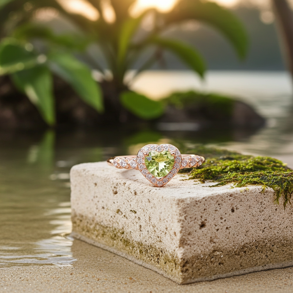 Natural Peridot Gemstone Heart Ring 6mm, August Birthstone Peridot Ring