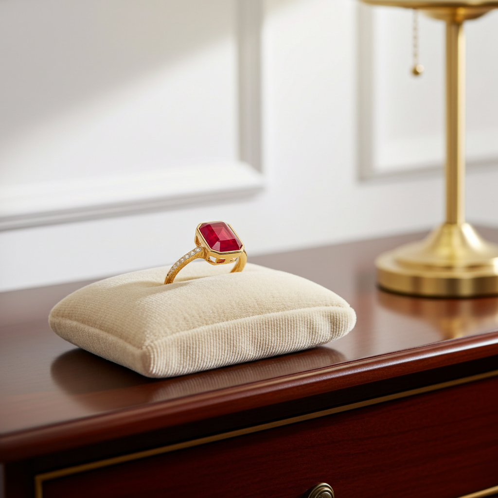 Emerald Cut Ruby Ring in Bezel Setting 6x8mm