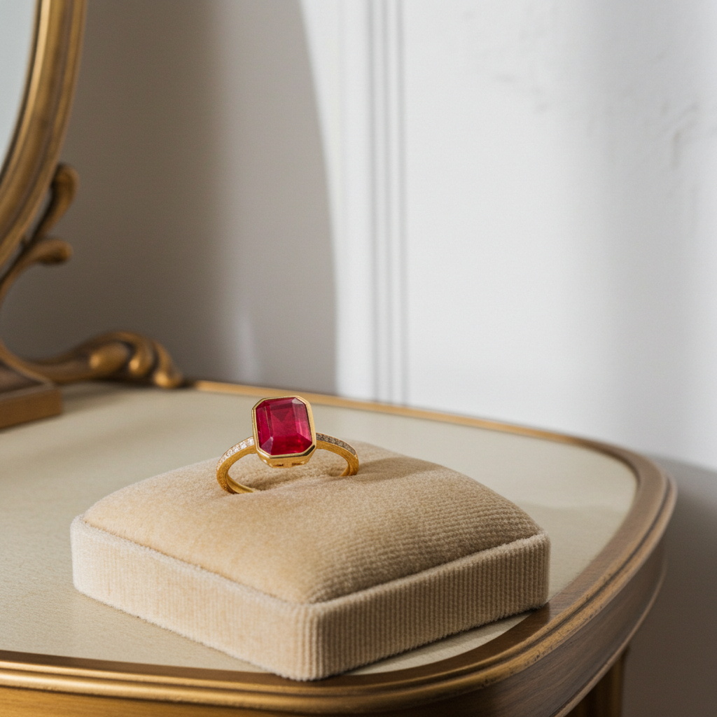 Emerald Cut Ruby Ring in Bezel Setting 6x8mm