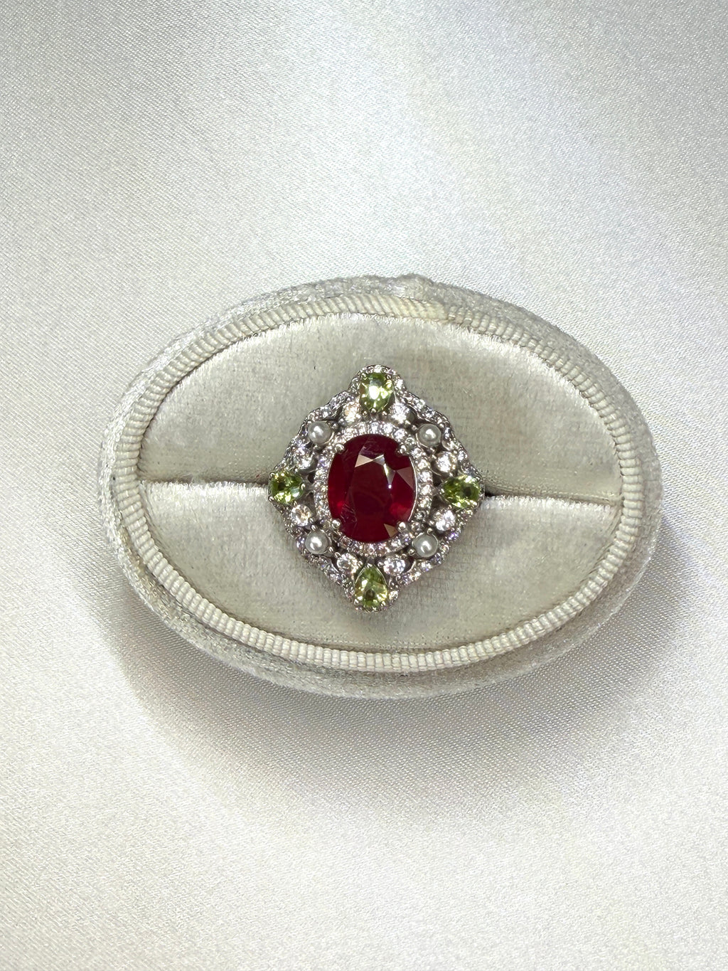 Natural Burma Ruby and Peridot Gemstone Statement Ring