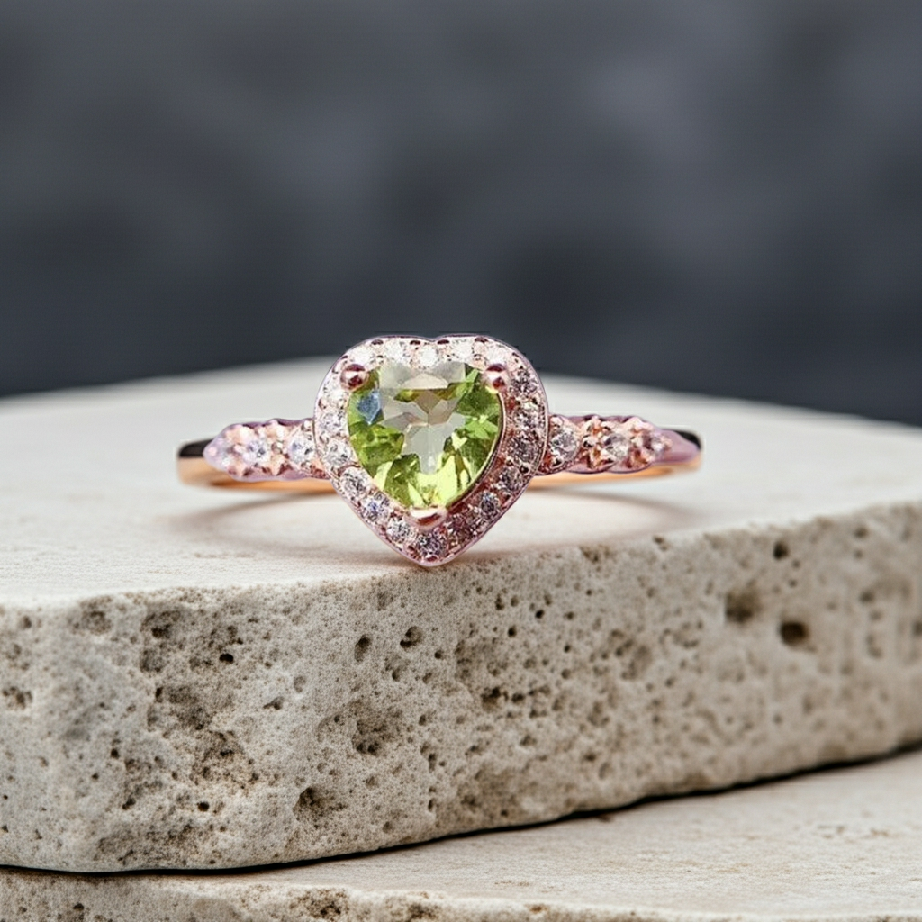 Natural Peridot Gemstone Heart Ring 6mm, August Birthstone Peridot Ring
